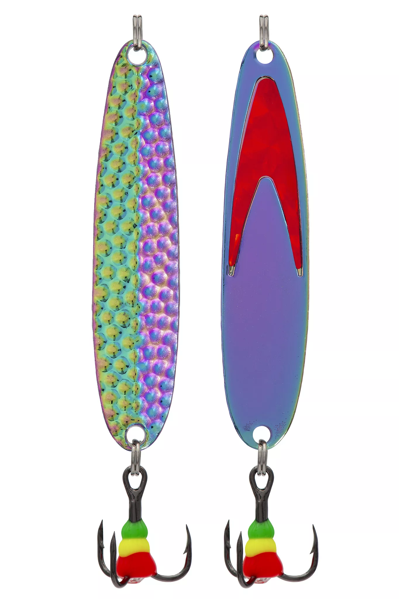 Блесна зимняя 5813, вес 15,0 гр, длина 70 мм, цвет серебро красный галстук/бензин 182