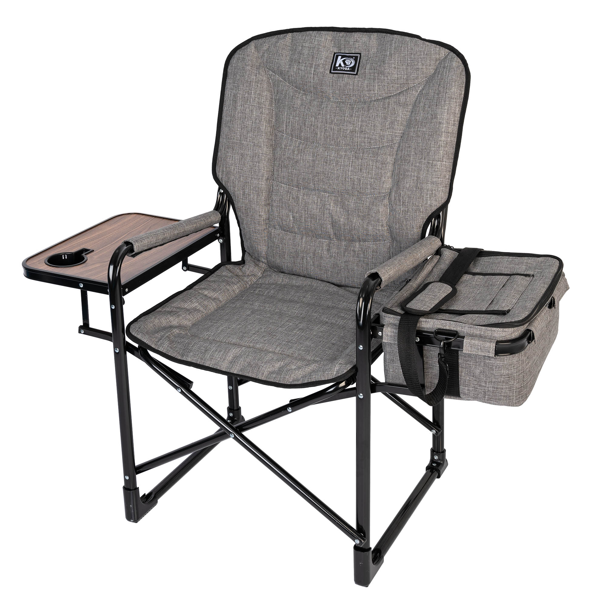 Кресло складное кемпинговое "KYODA", откидной столик, термосумка, р.57*115*98 см, цвет серый