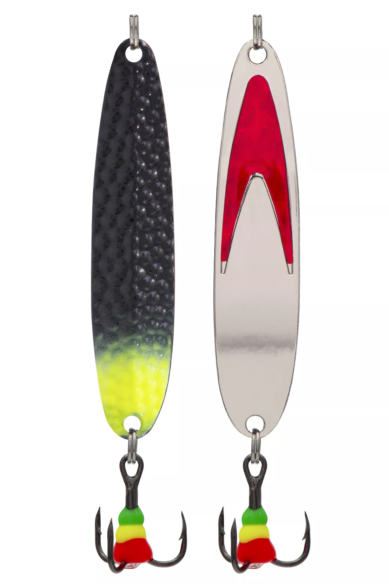 Блесна зимняя 5813, вес 12,5 гр, длина 65 мм, цвет серебро красный галстук/черный+лимон 181