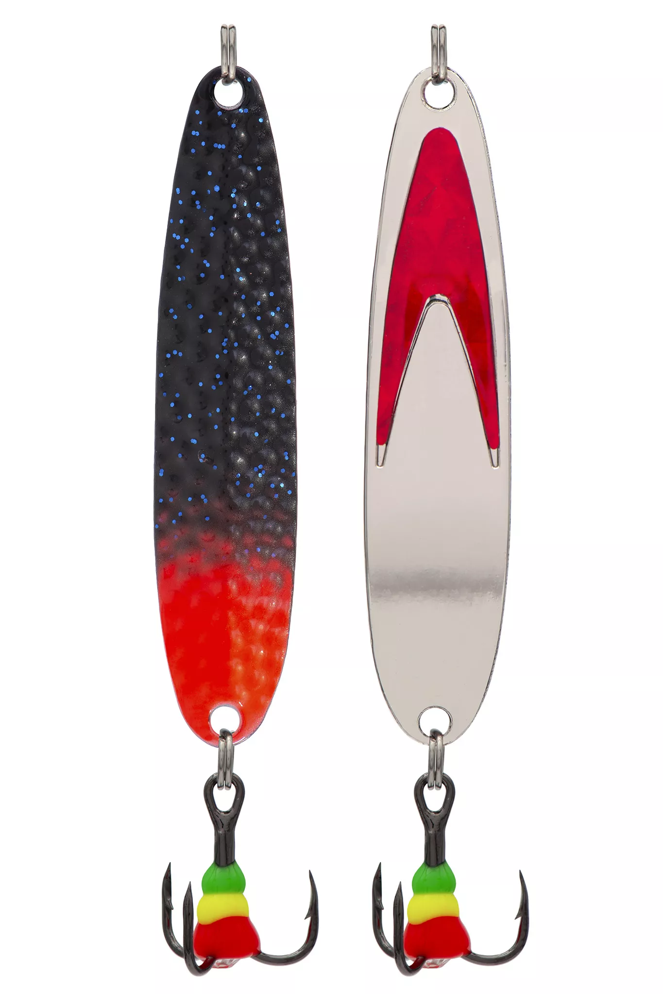 Блесна зимняя 5813, вес 12,5 гр, длина 65 мм, цвет серебро красный галстук/черный+красный 183