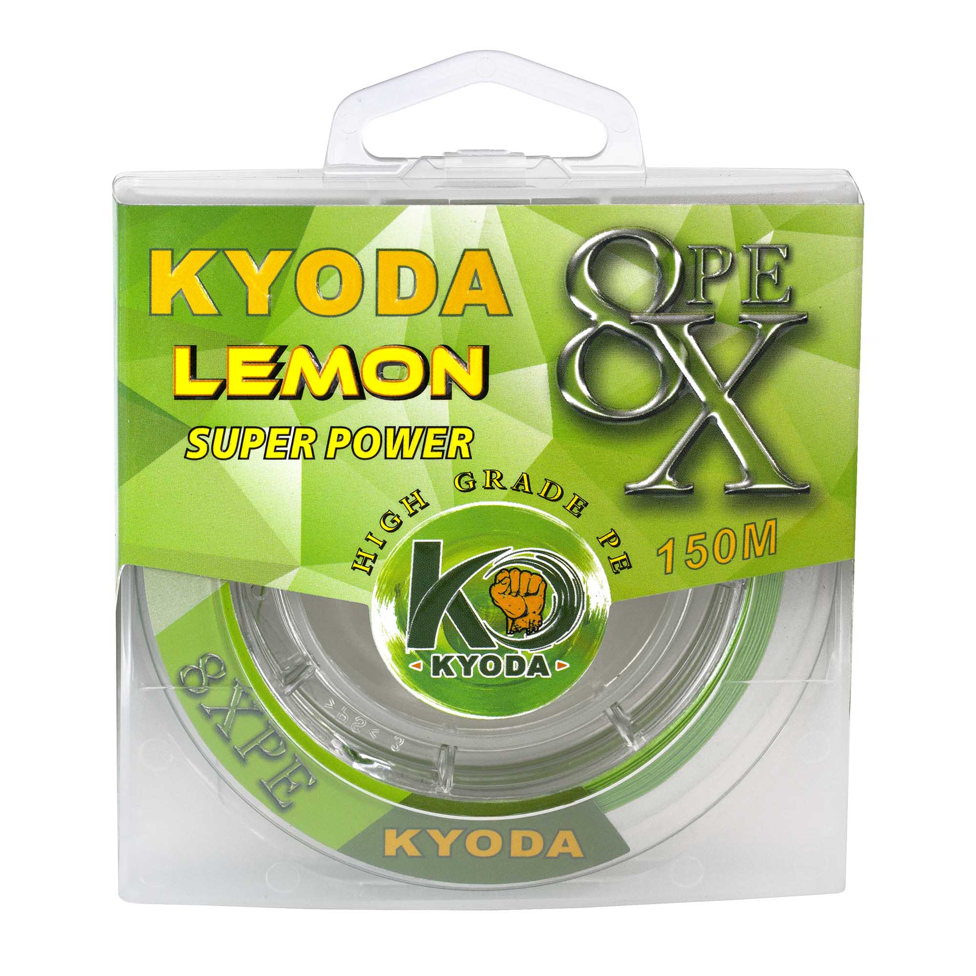 Шнур плетеный KYODA lemon 8X PE d-0,14 мм, L-150 м, цвет лимонный, разрывная нагрузка 6.3  кг