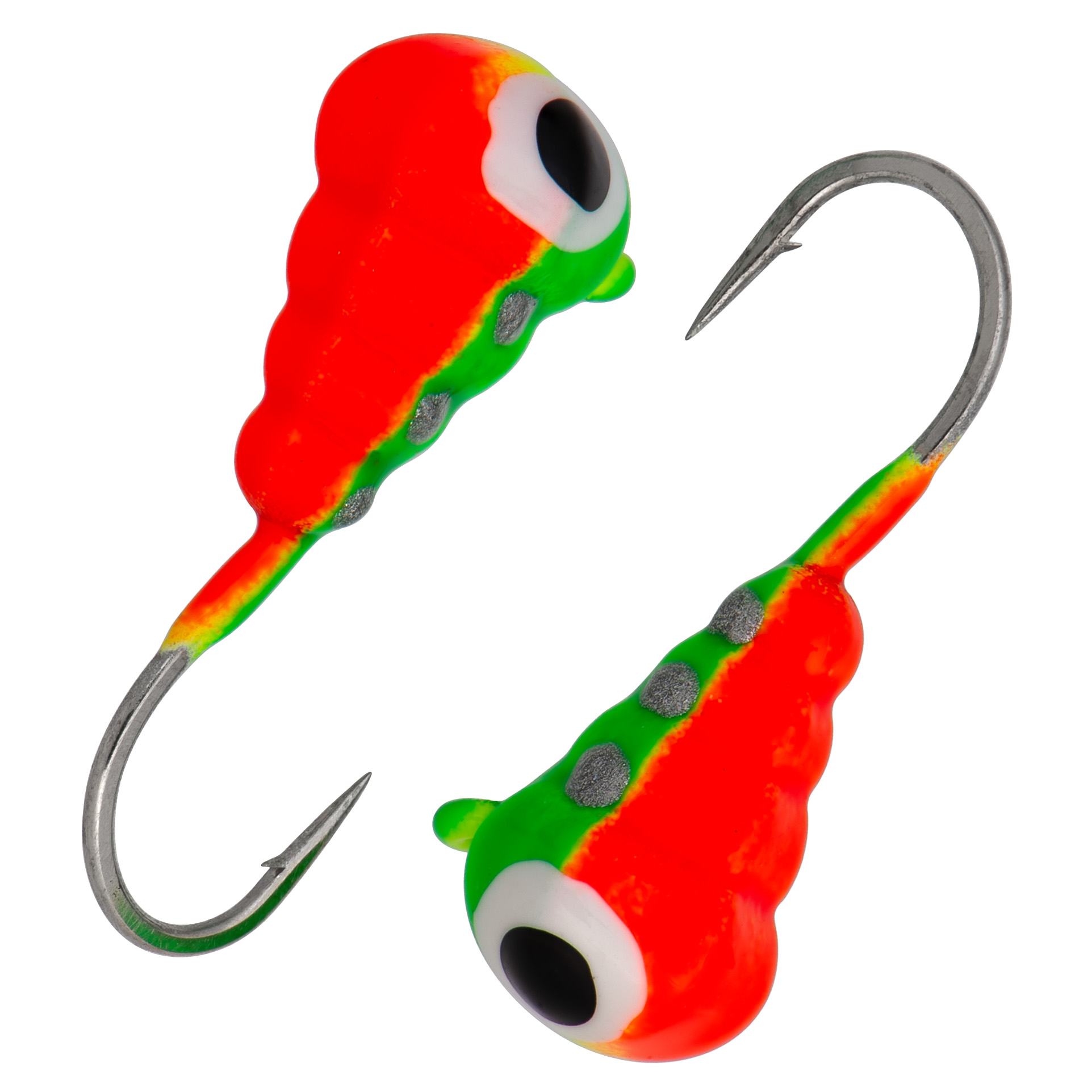 Капля-гусеница гранёная с ушком d 4,0 мм, вес 0,87 гр, зелено-оранж с серебр.полосой и глазом/10 шт/