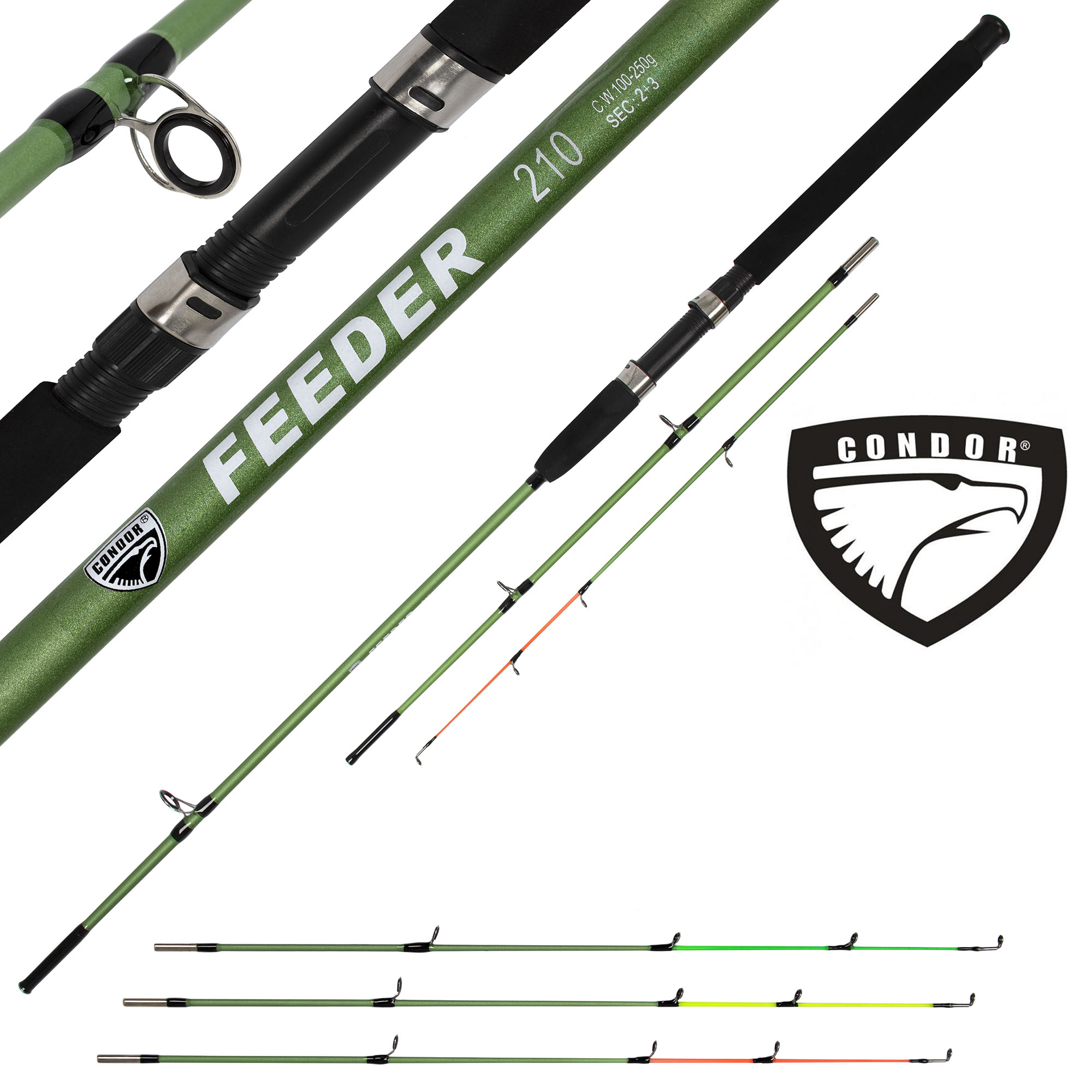 Спиннинг Condor Crocodile Feeder длина 2,40 м, тест 100-250 гр, стеклопласт. штекер сменные шестики