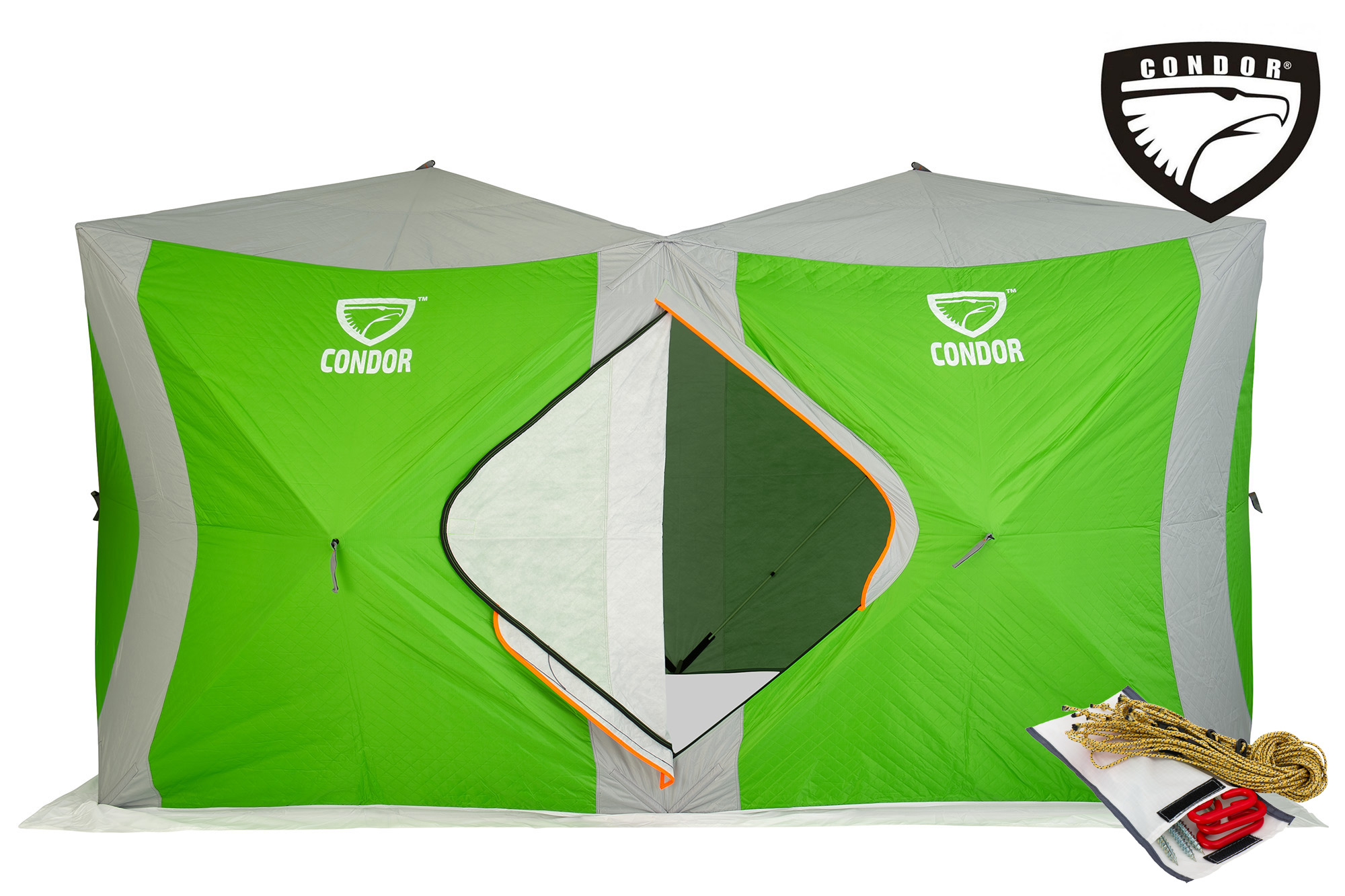 Палатка Куб "CONDOR" зимняя утепленная 2,0 х 4,0 х 2,15  зеленый/белый
